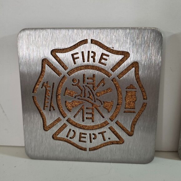 Fire Dept Metal Coasters - Set of 4 - Picture 1 of 6